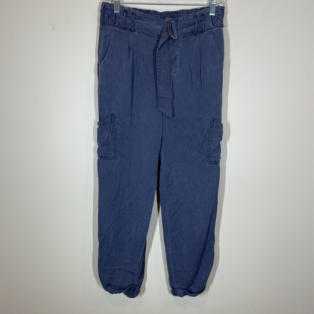 Free People Womens Gray Baggy Cargo Pants Size 2 Y2K Belted‎ Pockets 25" Inseam